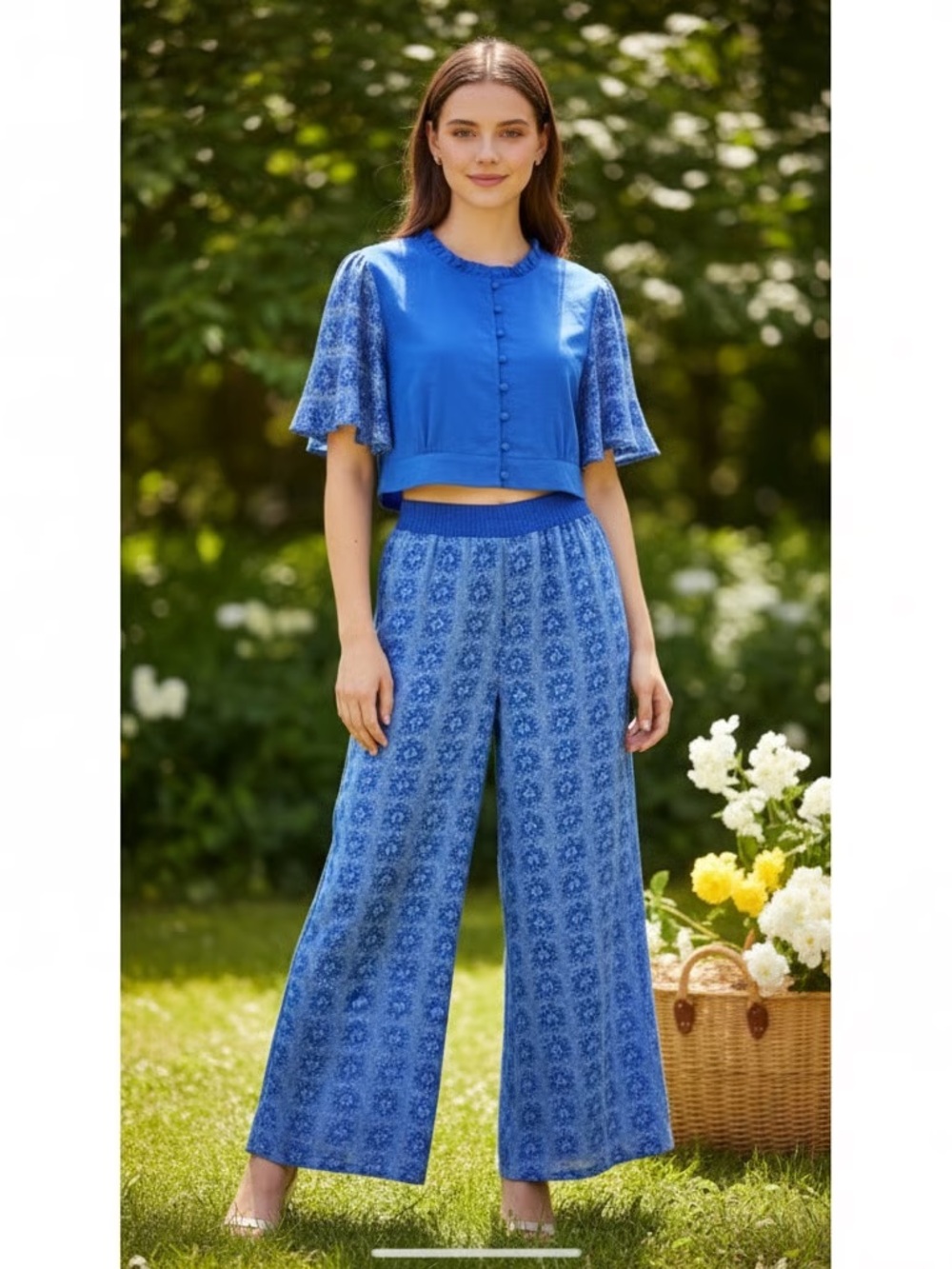 Solitaire Blue Floral Wide-Leg Jumpsuit Set